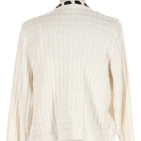 🦓 Stunning White & Silver Metallic Cardigan with Black Satin Ribbon Trim - M - Picture 5 of 8